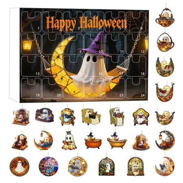 24 PCS Halloween Ghost Acrylic Pendant Decoration Countdown Calendar Blind Box Ideal For Halloween Tree Decorations And Festive Countdowns