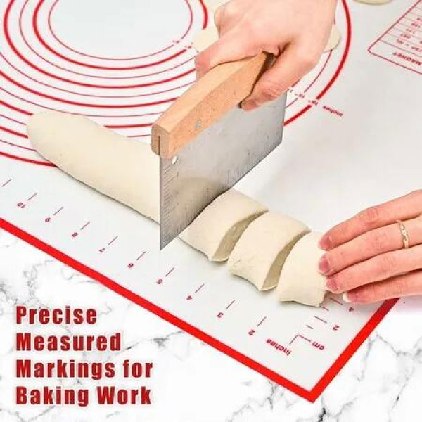 24 x 16 Inches Silicone Pastry Baking Mat Non Slip Pastry Mat with Measurement for Rolling Dough Counter Cookies Pie, Easy to Transfer Sourdough Bread (Red)