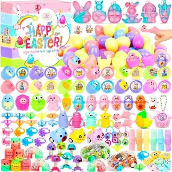 240PCS Easter Basket Stuffers 120PCS EGGS Prefilled Easter Eggs Fidget Toys Basket Stuffers Party Favors Kids Girls Boys Birthday Gift
