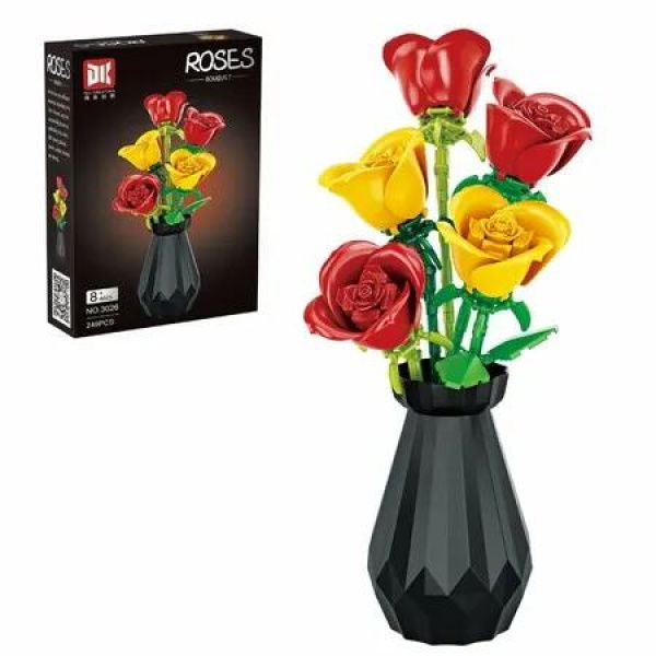 249 PCS Roses Blocks Artificial Flower Bouquet Building Set With Vase Botanical Collection Christmas Valentine Birthday Gift For Girl Mom Women