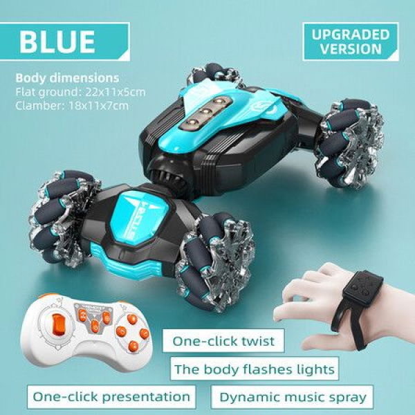 2.4GHz 4WD Remote Control Torsion Stunt Car Gesture Sensor Watch 360 Rotation Off-road With Wheel Lights Flashing & Music (Blue)