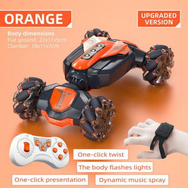 2.4GHz 4WD Remote Control Torsion Stunt Car Gesture Sensor Watch 360 Rotation Off-road With Wheel Lights Flashing & Music (Orange)