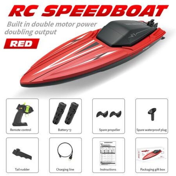 2.4G RC Speedboat Waterproof Rechargeable High-Speed Racing Model Electric Radio Control Outdoor Boats Toys For Boys.