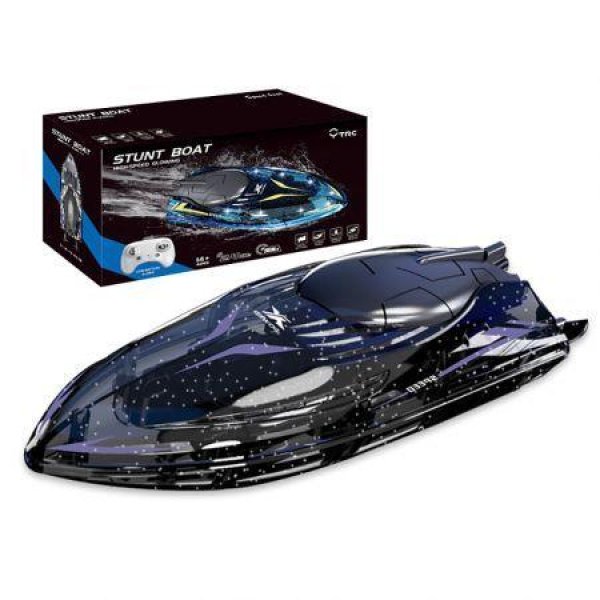 2.4G Stunt 360 Rolling with LED Lights 5CH RC Boat High Speed Speedboat Waterproof Electric Racing Vehicles Lakes Pools Purple