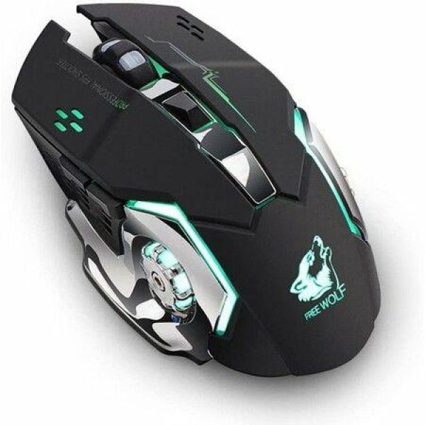 2.4GHz Wireless Rechargeable Silent LED Backlit Optical Ergonomic Gaming Mouse (Black)