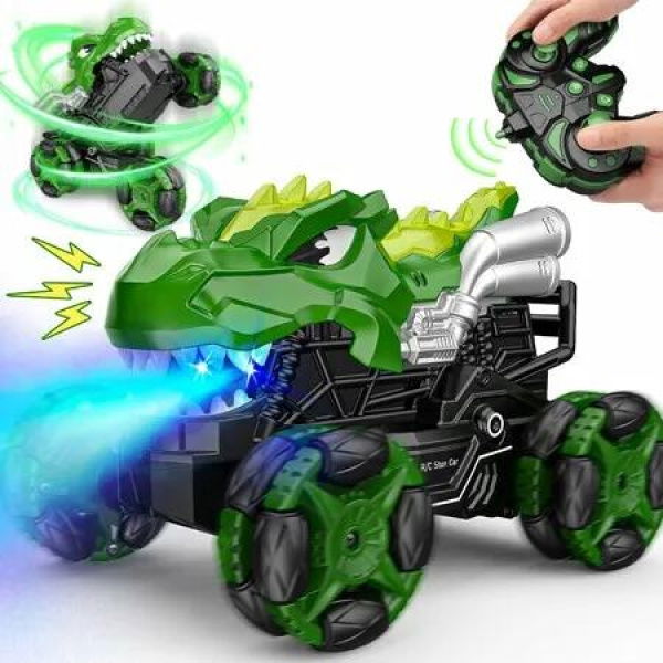 2.4GHz Dino Remote Control Car All Terrain Monster Trucks Toys with Light,Spray Music 360 Degree Stunt RC Cars TruckBrithday Gift for Boys Ages 3+
