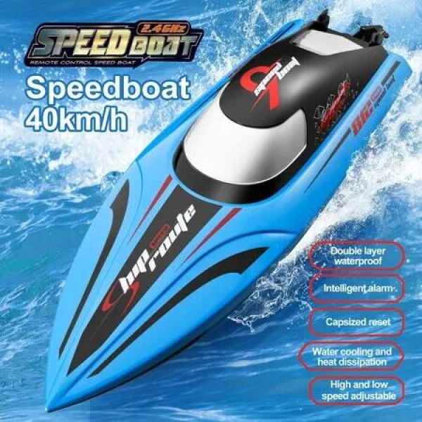 2.4Ghz RC Boat, 40 KM/H High Speed Remote Control Boat for Kids, for Lakes and Pools, Low Battery Alarm (Blue)