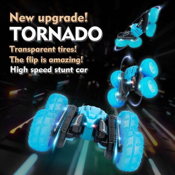 2.4GHz Remote Control Car 360-degree Flip Double-Sided Deformation RC Car 4WD Dance Stunt Car With Headlight Electric Toy Car For Kids Color Blue.