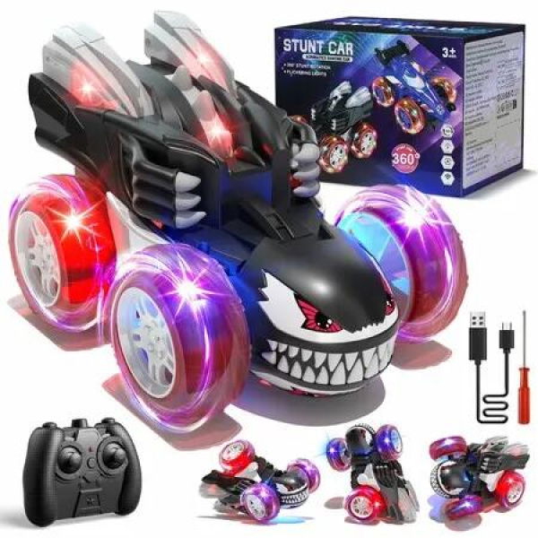 2.4GHz Remote Control Car 4WD RC Stunt Car 360 Degree Rotating Flipper Drift with Headlights Rechargeable for 3+ Year Old Boys Toy
