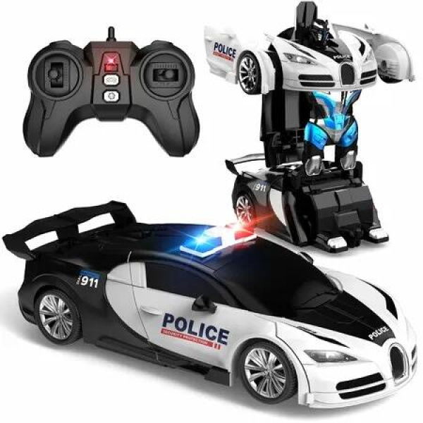 2.4GHZ Remote Control Car One-Click Becoming Robot Transforming Toys Car Smooth Deformation Demo Mode 360 Degree Rotation-Black