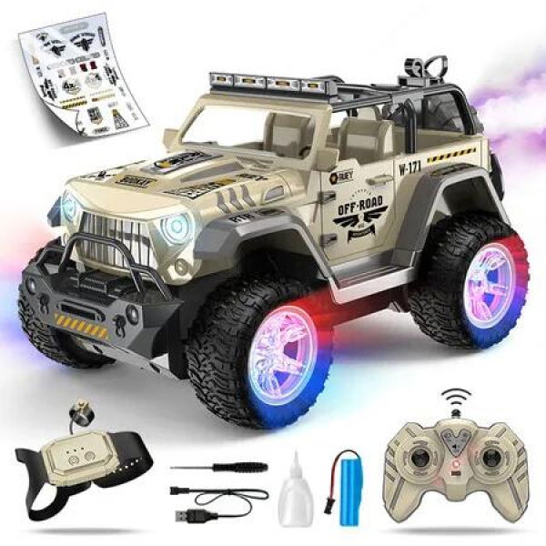 2.4Ghz Remote Control Truck 1:16 High Speed Monster Off-Road Toy Car with LED Light Water Spray for Kids Ages 8+ Perfect gift