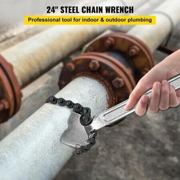 24inch Chain Wrench Carbon Steel Chain Pipe Wrench Heavy Duty 6.7inch Diameter Capacity Chain Strap Filter Wrench