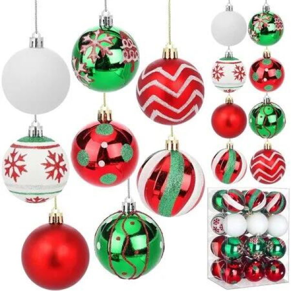 24Pcs 6cmChristmas Ball Ornaments Glittering Red Green Ball Ornaments Swirl Candy Hanging Ball Decoration