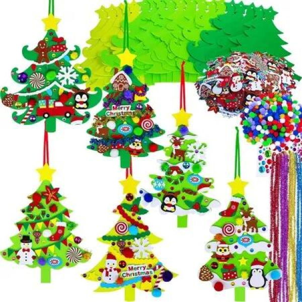 24pcs Christmas Felt Craft Kits DIY Snowman Ornaments Wall Mounted Detachable Kids Home Door Hanging Decorations Christmas Birthday Gift