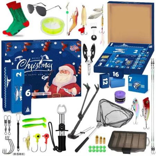 24Pcs Fishing Christmas Advent Calendar Fishing Bait Fishing Lures Kit For Christmas Gift Bass Catfish Sea Angler Fishing Tackle Fish Lover