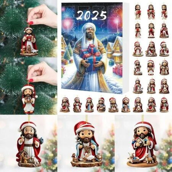24PCS Jesus Pendant Christmas Advent Calendar 2D Acrylic 24 Christmas Advent Calendar Countdown Pendant For Christmas Tree Decoration