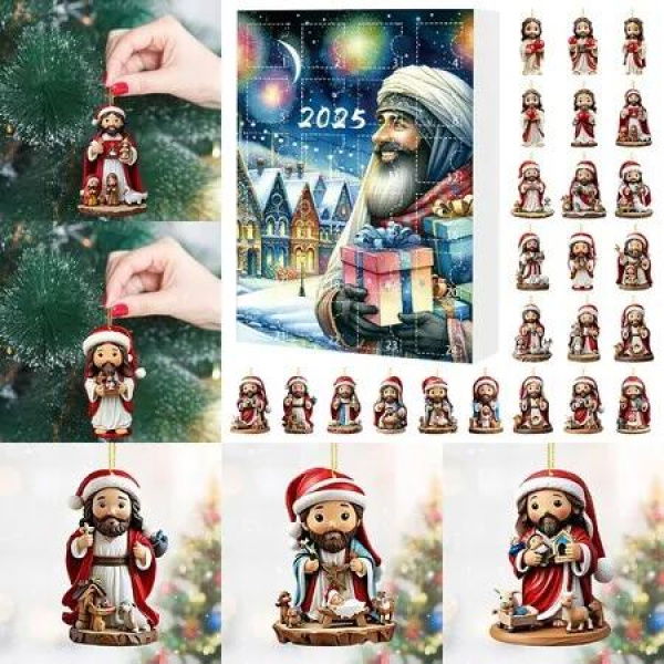 24PCS Jesus Pendant Christmas Advent Calendar 2D Acrylic 24 Christmas Advent Calendar Countdown Pendant For Christmas Tree Decoration