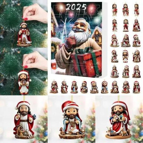 24PCS Jesus Pendant Christmas Advent Calendar 2D Acrylic 24 Christmas Advent Calendar Countdown Pendant For Christmas Tree Decoration