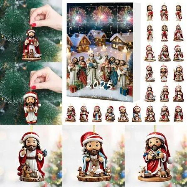 24PCS Jesus Pendant Christmas Advent Calendar 2D Acrylic 24 Christmas Advent Calendar Countdown Pendant For Christmas Tree Decoration