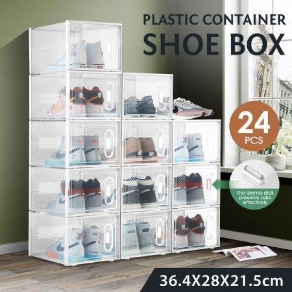 24PCS Shoe Storage Box Sneaker Display Case Clear Plastic Boxes Extra Large Stackable Organiser X2