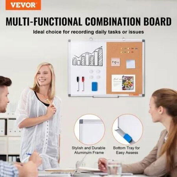 24'x 18' Whiteboard & Cork Board Combo with Aluminum Frame for School Home