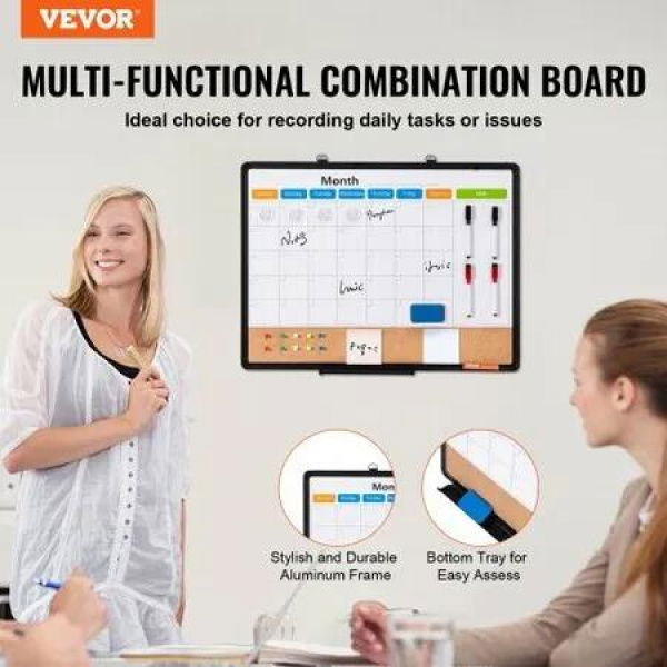 24'x18' Monthly Calendar Whiteboard & Cork Board Combo with Aluminum Frame