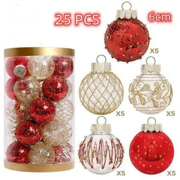 25 Pcs 60mm Christmas Ball Ornaments Tree Pendants Shatterproof Stuffed Decoration For Xmas Wedding Party (Red & Gold)