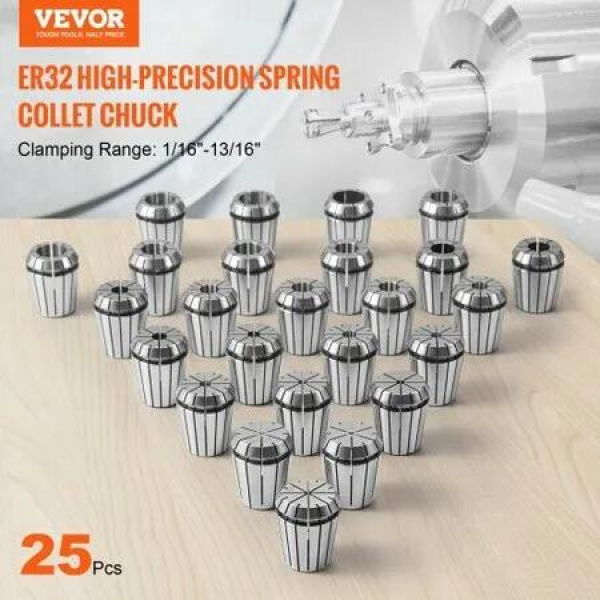 25 pcs ER32 Collet Set 1/16''-13/16'' ER32 Spring Collet Chuck Set 0.0006'/15um TIR Lathe Chuck Tool with 25 Labeled Storage Boxes for CNC Engraving