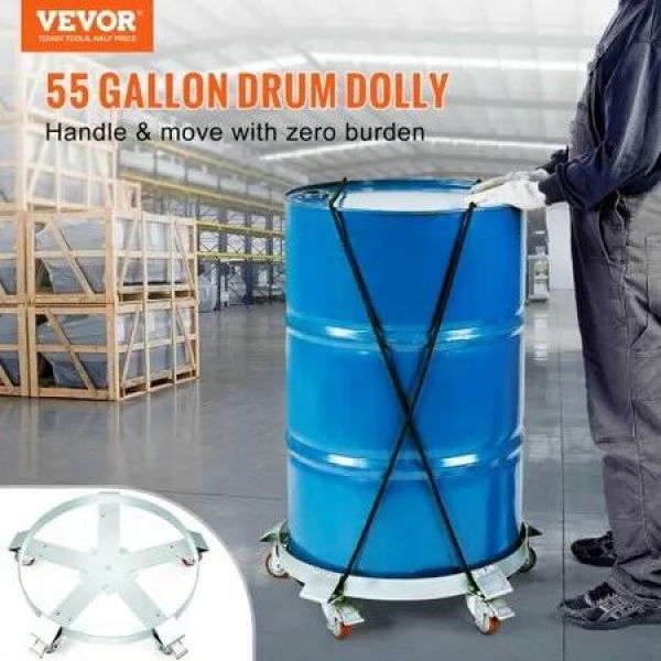 250 L Heavy Duty Drum Dolly 567 kg Load Capacity Barrel Dolly Cart Drum Caddy Non Tipping Hand Truck Capacity Dollies with Steel Frame 5 Casters Wheel