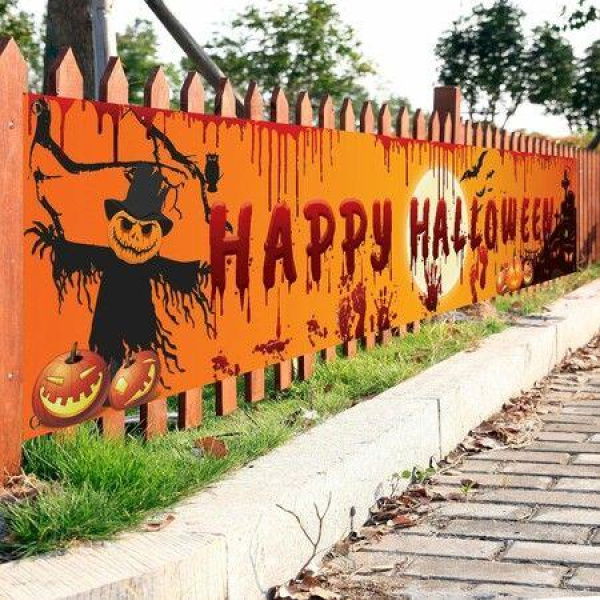 250*48cm Halloween Decorations Pumpkin Banner Handprint Yard Banner Indoor Outdoor Hanging Decor