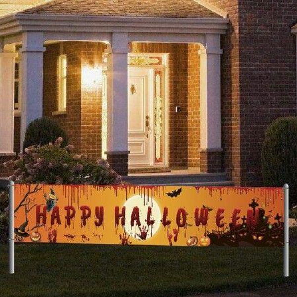 250*48 Cm Halloween Decorations Pumpkin Banner Scary Terror Bloody Handprint Yard Banner Indoor Outdoor Hanging Decor.