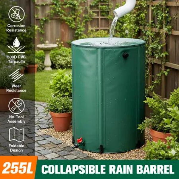 255L Water Tank Barrel Portable Rainwater Storage Collection System Collapsible Bucket Container Catcher Caravan Hydroponic Outdoor Garden Harvesting
