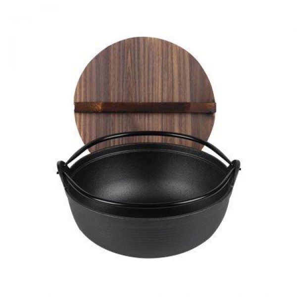 25cm Cast Iron Japanese Style Sukiyaki Tetsu Nabe Shabu Hot Pot With Wooden Lid