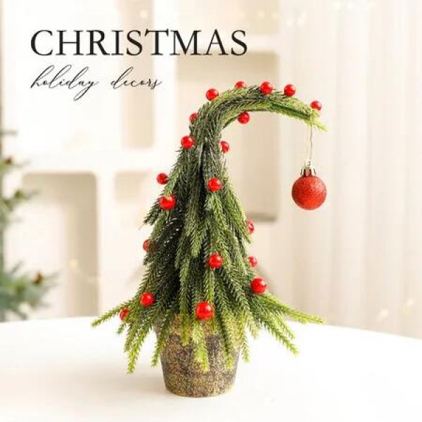 25cm Christmas Tree Decor, Green Tree Xmas Decorations for Themed Party Indoor Outdoor Living Room Home