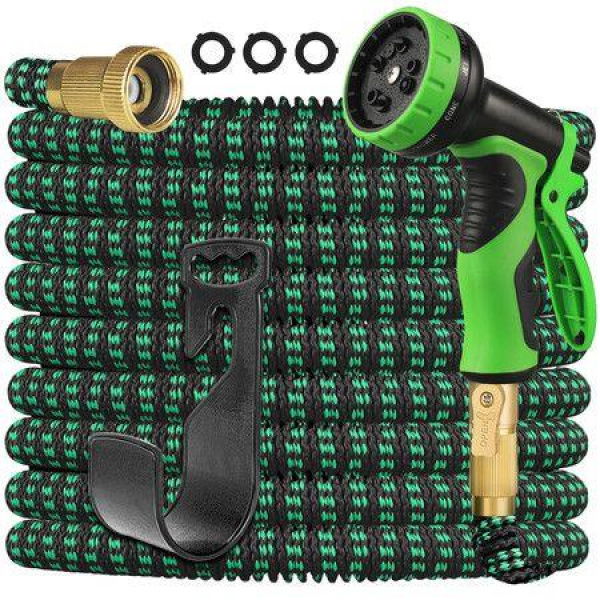 25ft Expandable Garden Hose With 10 Functions Nozzle And 3-Layers Latex Water Hose Leakproof Retractable Garden Hose With Solid Fittings (Green)