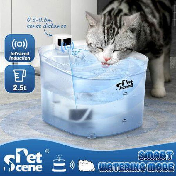 2.5L Automatic Cat Water Fountain Smart Pet Drinking Dispenser Feeder Bowl With Infrared Sensor