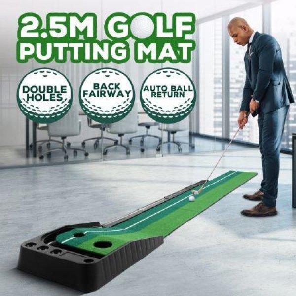 2.5M Golf Putting Mat Indoor Putting Greens Golf Practice Mat With Auto Ball Return.