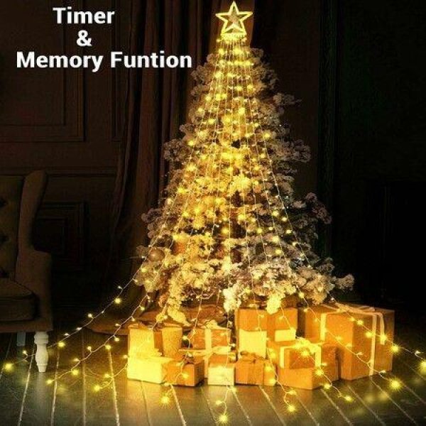 2.5M Warm White Christmas String Lights Solar Power Decoration 317 LED Star Fairy String Lights 8 Modes & Waterproof for Partyï¼Œoutdoor