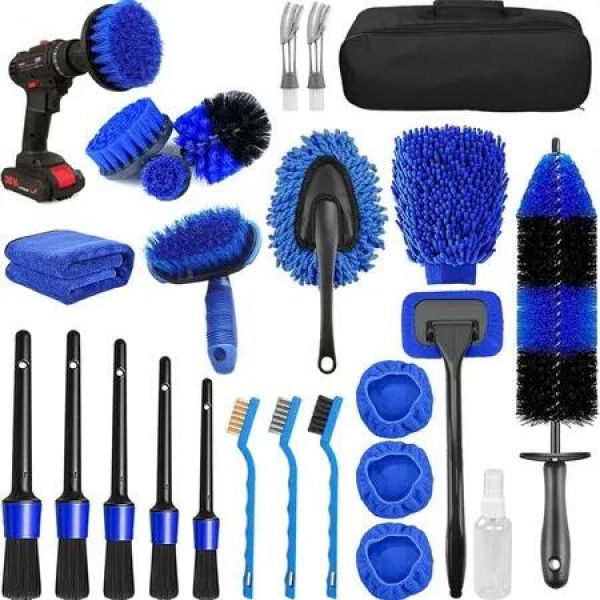25Pcs Car Detailing Brush Set Car Detailing Brushes Cleaning Kit Windshield Cleaning Tool Car Care Kit Car Wash Brush for Interior Exterior Wheels