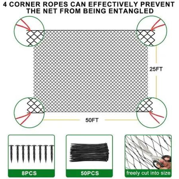 25'x50' durable Bird Netting Fence with 3/4' Mesh-Durable and Effective Solution for Chicken Coops,Fruits,Trees