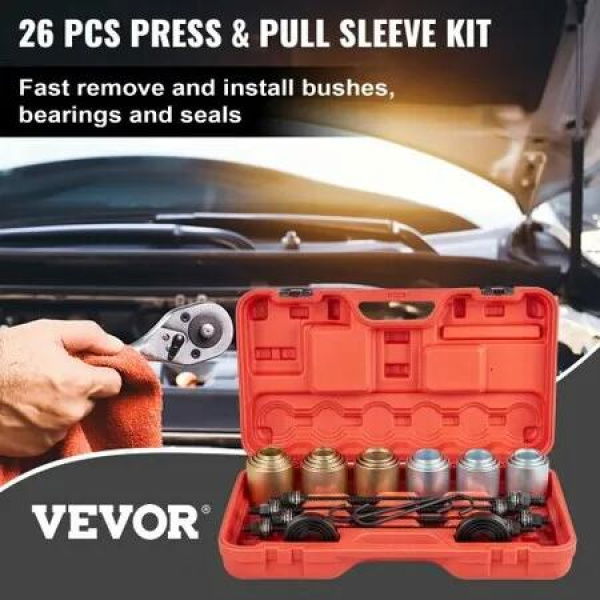 26 PCS Pull and Press Sleeve Kit, 45# Steel Removal Installation Bushes Bearings Tool Kit, Bush Removal Insertion Sleeve Tool Set Works on Most Cars and LCV, HGV Engines