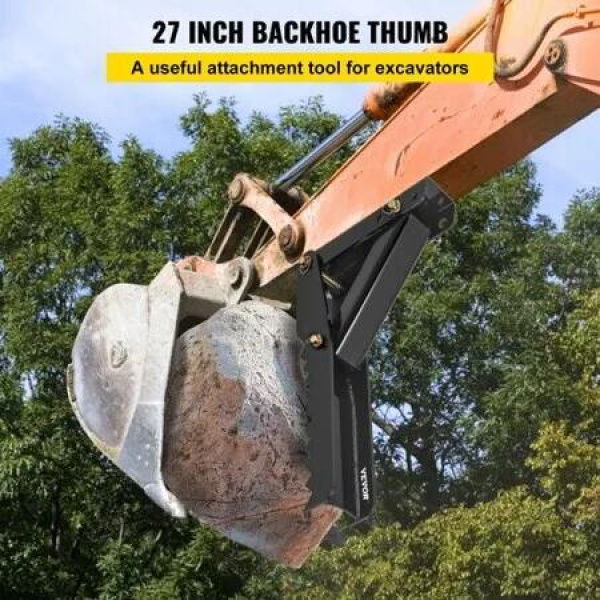 27' Backhoe Thumb 1/2' Teeth Thickness Heavy Duty Excavator Thumb Black Steel Weld On Thumb Attachments with 12mm Bolt-On Design Adjustable Mini Thumb