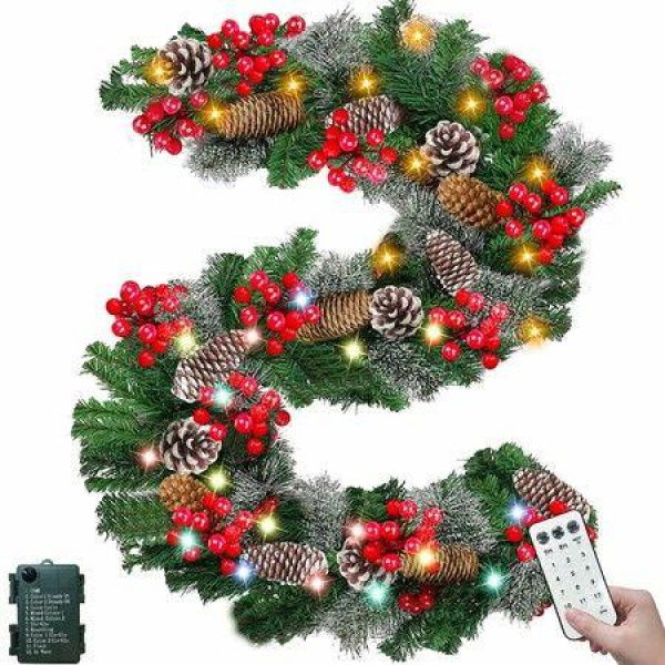 2.7M 100 LED Christmas Garland Lights ï¼Œ8 Flash Modes & Timer ï¼ŒBattery Operated Prelit Christmas Garland Christmas Decorations Mantel Home Indoor