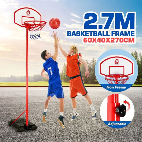 2.7m Adjustable Kids Basketball System Hoop Stand Backboard Basketball Set