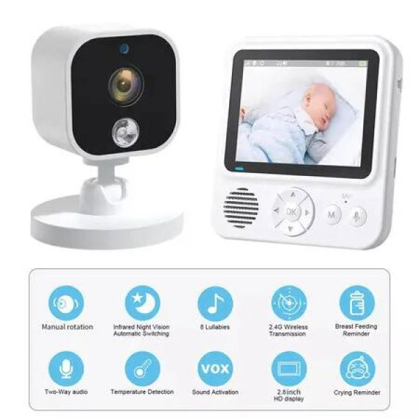 2.8 Inch 1080P Wireless Baby Monitor with Camera,Two-Way Talk Audio Video,IPS Screen,Baby Cry Sound Temp Detection For Babysitter