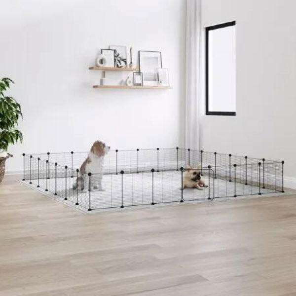 28-Panel Pet Cage with Door Black 35x35 cm Steel