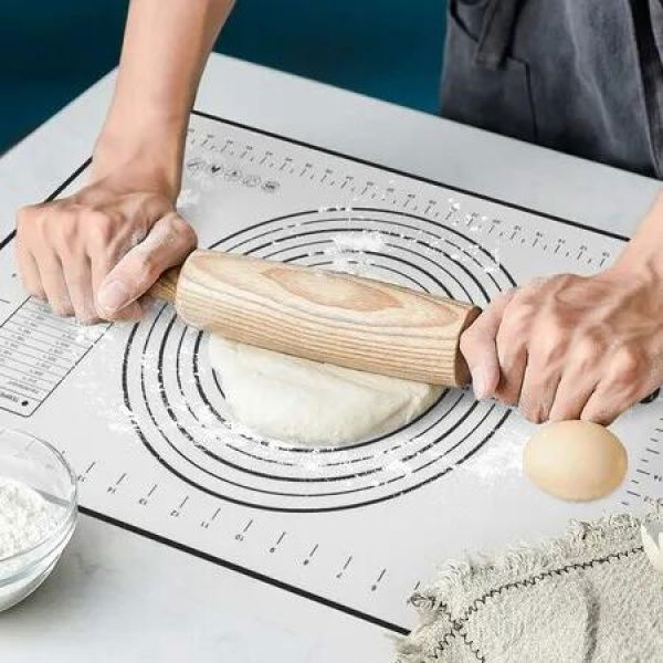 28 x 20 Inches Silicone Pastry Baking Mat Non Slip Pastry Mat with Measurement for Rolling Dough Counter Cookies Pie, Easy to Transfer Sourdough Bread (Black)