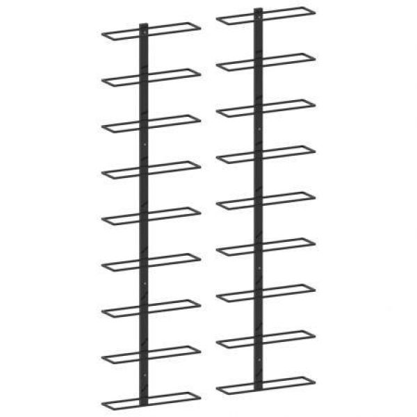 289562 Wall-mounted Wine Racks For 18 Bottles 2 Pcs Black Iron