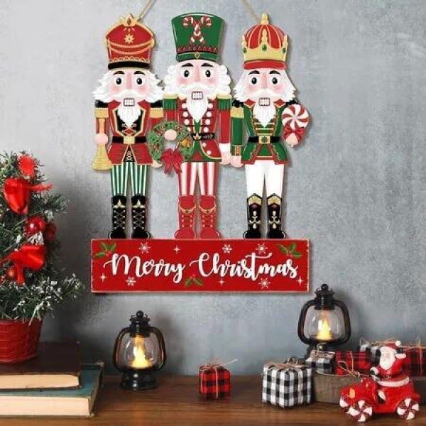 28cm*36cm*0.5cm Christmas Nutcracker Door Decorations Hanging Wooden Sign Front Indoor Outdoor Wall Tree Holiday Party Christmas Birthday Gift