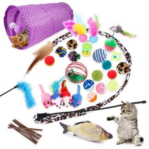 28PCS Cat Toys Tunnel Kitten Rod Fur Mice Bells Balls Catnip Lovely Pet Supply Sets